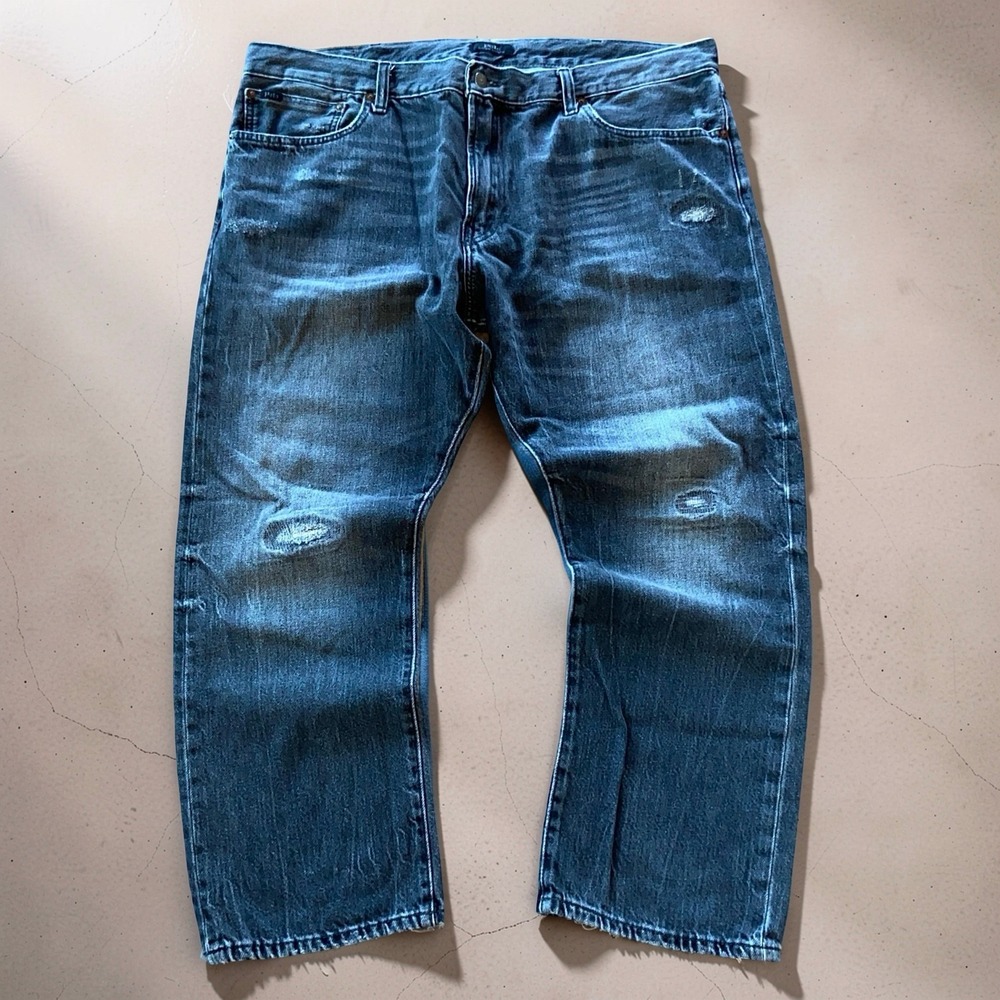 Polo Ralph Lauren Mens 40x30 Blue Jeans Varick Slim Straight Distressed Denim